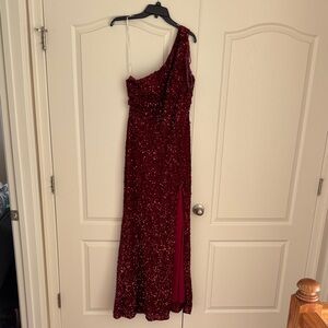 Glamorous One-Shoulder Burgundy Sequin Dress